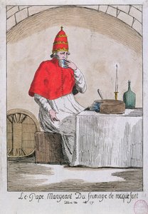 The Pope eating Roquefort cheese, 1791 by French School