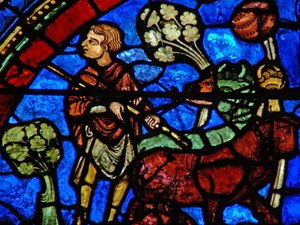 The Prodigal Son window: elder son watches father giving his inheritance by French School