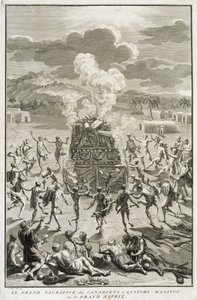 The Sacrifice to Quitchi-Manitou, or The Great Spirit, by the Canadians, Illustration from Religious Ceremonies and Customs, Engraved by Bernard Picart by French School