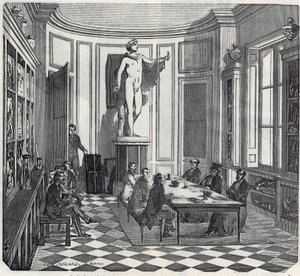 The School of Medicine of Paris - an exam in the instrument room - Engraving in 