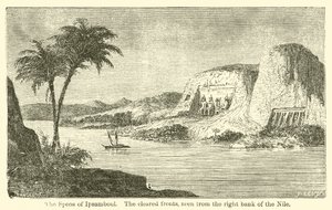 The Speos of Ipsamboul, the cleared fronts, seen from the right bank of the Nile by French School