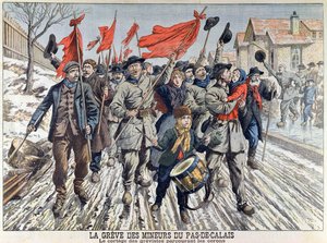 The Strike of miners in Pas-de-Calais, the procession of the strikers in the mining village, from Le Petit Journal, 1st April 1906