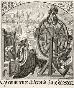 The Wheel of Fortune, from Science and Literature in the Middle Ages by Paul Lacroix, published London 1878 by French School
