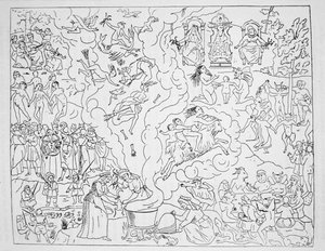 The Witches Sabbath, copy of an illustration from Tableau de linconstance des mauvais anges by Pierre de Lancre, Paris 1612, used in a History of Magic, published late 19th century