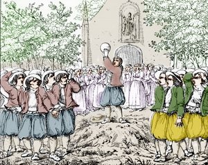The beginning of a game of soule (football) in Brittany in the middle of the 19th century by French School