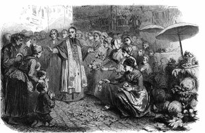The cholera in Rome: Pope Gregoire XVI (1765-1846) ordered processions, rogations and blessings to stop the march of cholera. Engraving in “Histoire des Papes-Rois-Queen and Empereurs a travers les centuries” by Maurice Lachatre by French School