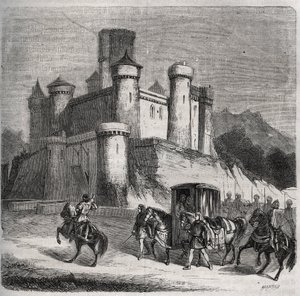 The cortege of Rigonde (around 569-after 589) leaves Paris to go to her fiance, Prince Recarede. Engraving from 1871 in Histoire Des Cocus Celebres by Henry de Kock (1819-1892) by French School
