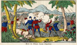 The Death of Prince Eugene Louis Napoleon on 1 June 1879, Imperial Prince (23 years old), Only Son of Former Emperor Napoleon III and His Wife. Picture of Epinal of the 19th Century by French School