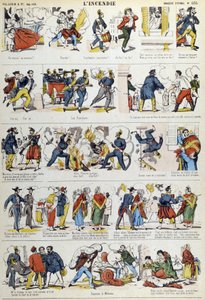 The different stages of a 19th century fire. Picture of Epinal from the 19th century