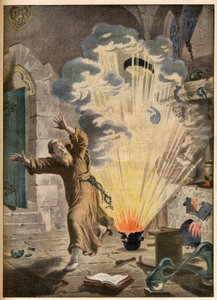 The invention of gunpowder by German monk and alchemist Berthold Schwartz (ca. 1318-1384) - Illustrious inventions. The powder. Illustration for Le petit Journal, 27 January 1901 by French School