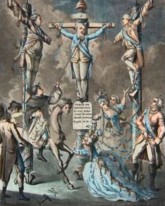 The new calvary, Louis XVI put on the cross by revolts - 2. and 3. Monsieur and the Count of Artois, brothers of the King, leaned by the decrees by French School
