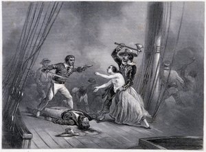 The pirate Morgan abducts the beautiful Spanish - in General History of the Navy by E and V Penaud brothers by French School