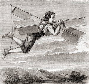 The Purported Flight of French Locksmith Jacob Besnier, with the Aid of a Self-Designed Flying Apparatus, in 1678, from 