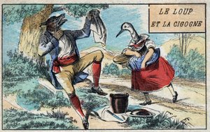 The wolf and the stork. Fables by Jean de La Fontaine by French School