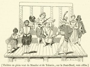 Open-air theater of Mondor and Tabarin, on the Pont-Neuf, around 1630 by French School