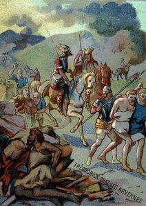 Theoderick, eldest son of Clovis, in the Arvernes (Auvergne) (532-533). Chromolithography of the Series Patriotic Education through Image by French School