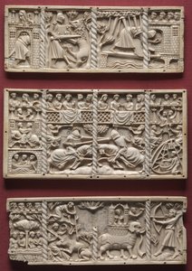 Three Panels from a Casket with Scenes from Courtly Romances, c.1330-1350