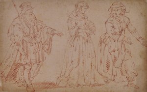Three Theatrical Figures: King Lear, Cordelia, and Maid by French School