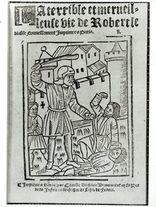 Title page from La Terrible et Merveilleuse Vie de Robert le Diable, published by Claude Blihart in 1563 by French School
