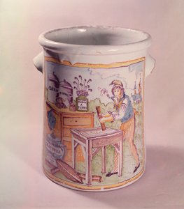 Tobacco Pot Depicting a Tobacconist, Bordeaux Workshop by French School