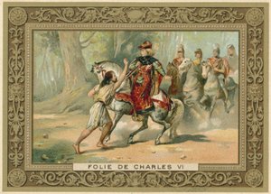 Trade card depicting an attack on King Charles VI of France by French School