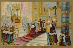 Trade Card with an Image of the Coronation of Godefroy de Bouillon by French School