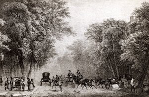Traffic in Paris, France, in the 19th century, circa 1830 by French School