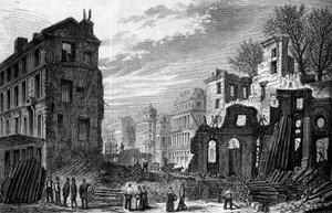 Transformations of Paris under the Second Empire, Paris Haussmann: piercing the boulevard Saint Germain, view taken from the rue Saint Dominique. Engraving from 1870