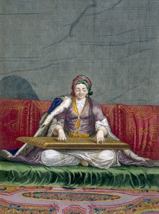 Turkish girl playing a keyboard plucking instrument, from Collection of One Hundred Prints Representing the Different Nations of the Levant by Charles de Ferriol, engraved by Gerard Scotin