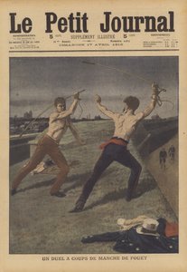 Two cab drivers fighting a duel with their horsewhips by French School