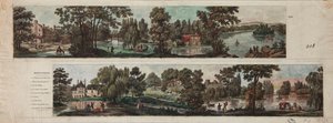 Two views of Mortefontaine Park with captions by French School