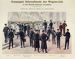 Uniforms for employees of Compagnie des Wagons-Lits, c.1910