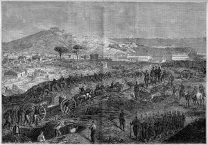 Unification of Italy - Expedition of the Thousand or Red Shirts led by Giuseppe Garibaldi (1807-1882) - Siege of Gaeta by French School
