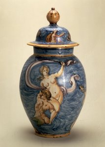 Vase, decorated with sea deities, Nevers, early 17th century by French School