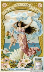 Venus Illustrates Friday. Liebig Chromolithographic Advertising Card