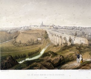 View of Dinan, the viaduct and the Walnut Valley. 19th century illustration preserved at the Museum of Dinan