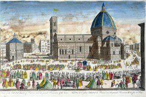 View of Florence Cathedral and the Grand Procession of the Host by French School