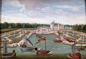 View of the Chateau de Chantilly and the beds taken from the Vertugadin