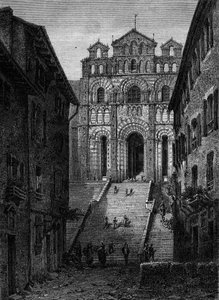 View of the facade of the Cathedrale Notre Dame du Puy en Velay, Haute Loire