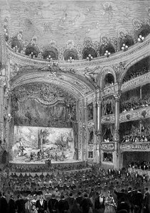 View of the theatre hall Bellecour, in Lyon, built by Jules Chatron in 1879. Engraving in Le Monde Illustré n°1176 of October 11 by French School