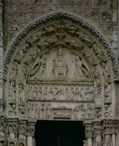 View of the tympanum depicting the Madonna and Child Enthroned, South Door of the Royal Portal, c.1145-50