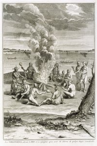 Virginians Worshipping Fire and Rejoicing Having Been Delivered from Considerable Danger, Illustration from Religious Ceremonies and Customs, Engraved by Bernard Picart by French School