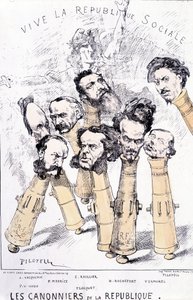 Long Live the Social Republic - The Gunboats of the Republic: A. Vacquerie, F.V. Hugo, P. Meurice, E. Roullier, Flocquet, H. Rochefort, Vermorel, Pilotell. Cartoon. by French School