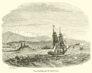 View of Antibes (engraving) by French School