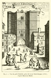 View of the Petit Chatelet, taken from rue Saint-Jacques, 1702, after Manesson Mallet by French School
