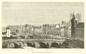 View of the Quai aux Fleurs in 1855 by French School