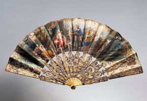Wedding Hand Fan Depicting David Surrendering His Crown in Bathsheba, Louis XVI Style Ribs by French School