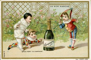 What Luck! a Bottle of Champagne, promotional card for the Parisian Department Store Au Bon Marché, c.1895