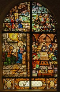Window Charnier-12 Depicting Melchisedek, Annunciation, Last Supper