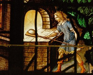 Window Charnier-13 Depicting the Bakers at Work and a Scene from Abraham Being Visited by Three Angels
